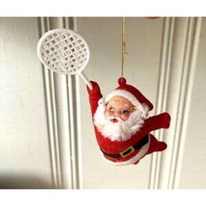 Vintage Mid-Century Modern Santa Claus Ornament With Tennis Racket
